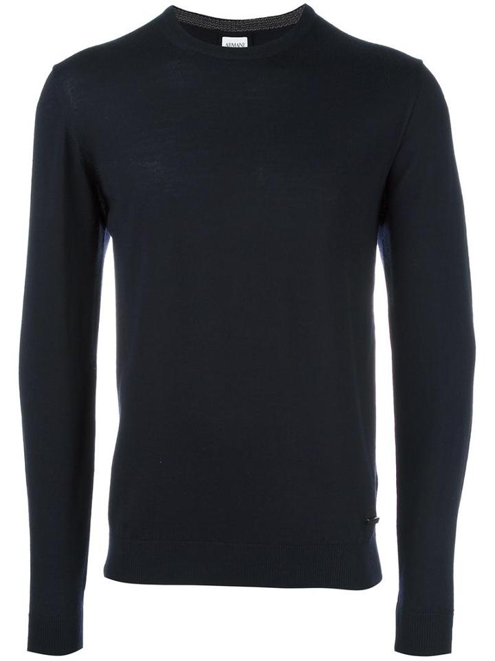 Armani Collezioni Crew Neck Jumper, Men's, Size: 48, Blue, Wool