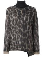 No21 Leopard Print Roll Neck Jumper, Women's, Size: 40, Black, Mohair/polyamide/wool