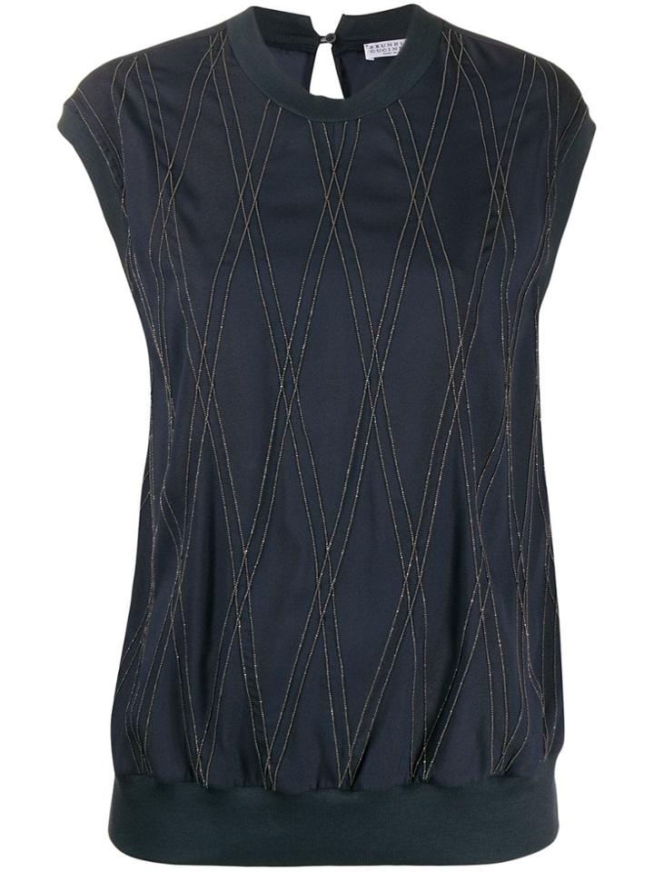 Brunello Cucinelli Bead-embellished Crepe T-shirt - Blue