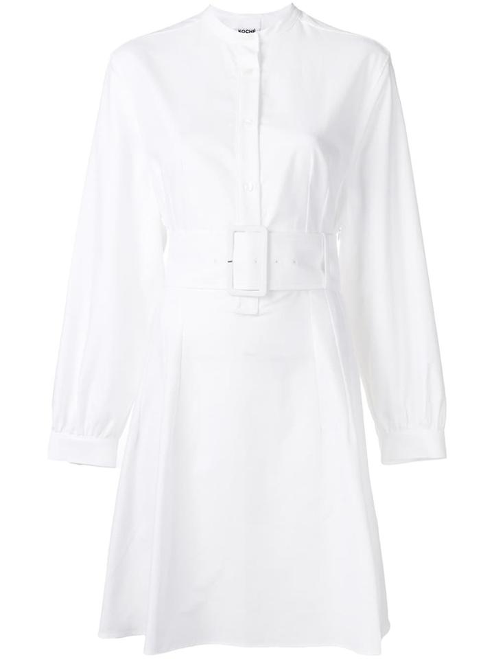 Koché Belted Flared Shirt Dress - White