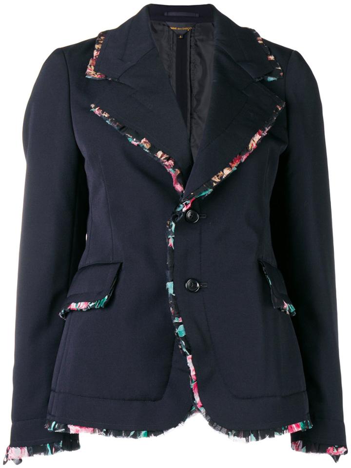 Comme Des Garçons Ruffled Floral Trim Blazer - Blue