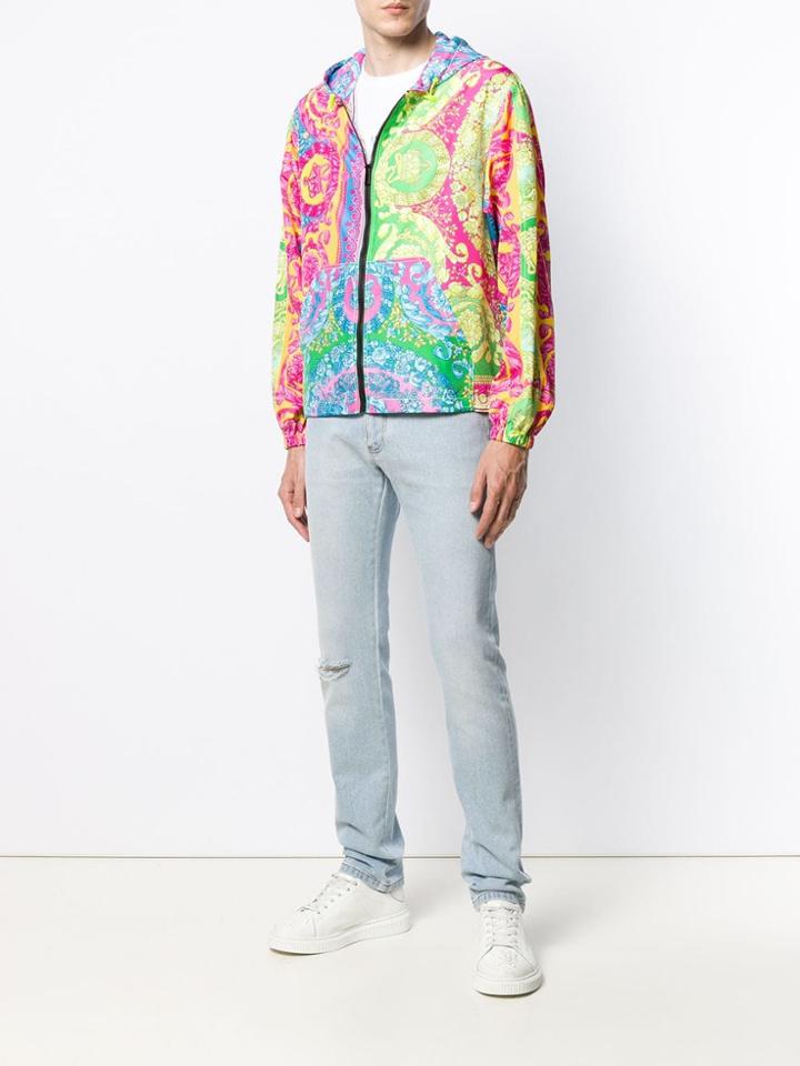 Versace Baroque Print Zipped Jacket - Blue