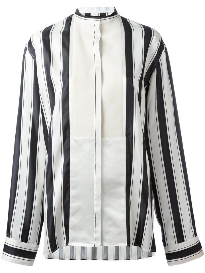 Haider Ackermann Collarless Stripe Blouse, Women's, Size: 36, Black, Cotton/silk