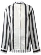 Haider Ackermann Collarless Stripe Blouse, Women's, Size: 36, Black, Cotton/silk