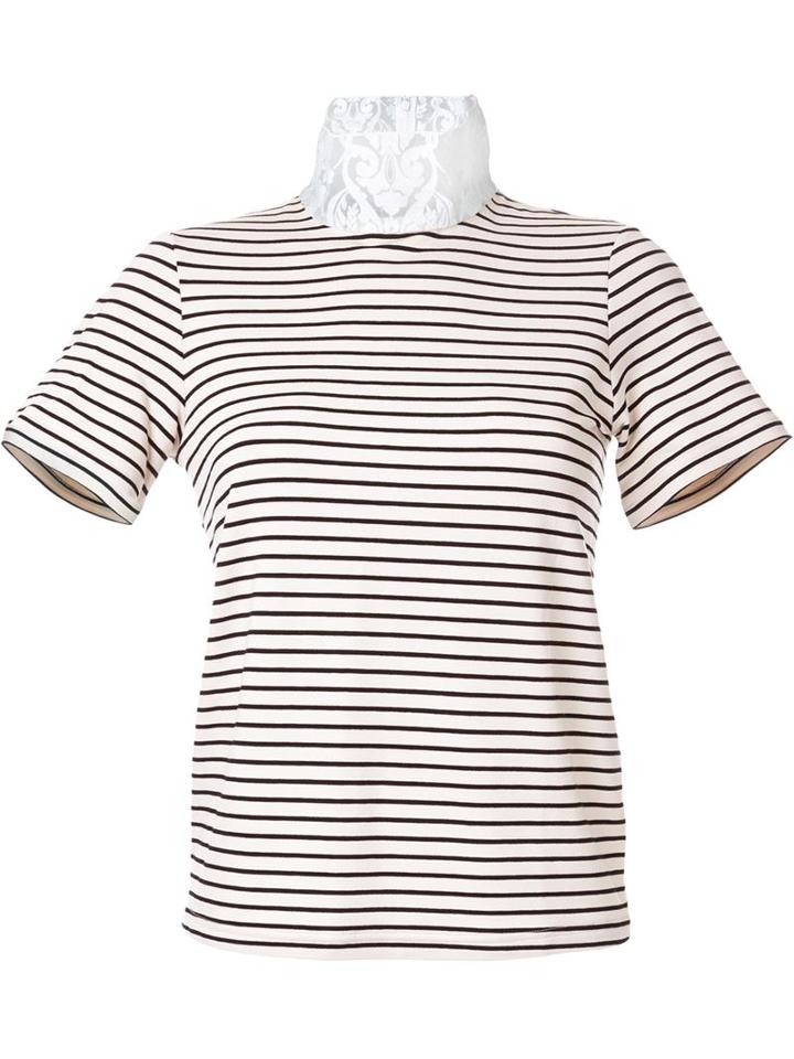 Cityshop Lace Turtle Neck Striped T-shirt, Women's, Nude/neutrals, Nylon/polyurethane/rayon