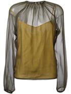 Rochas Bishop Sleeve Sheer Blouse, Women's, Size: 44, Green, Silk