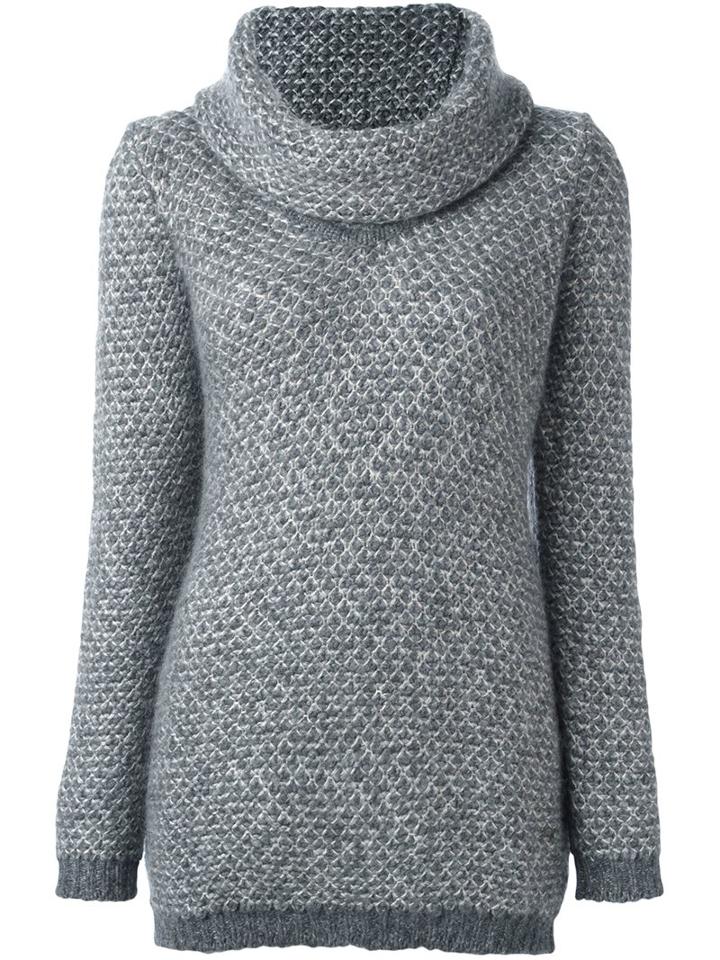 Fay Roll Neck Jumper, Women's, Size: Large, Grey, Alpaca/mohair/silk/lurex