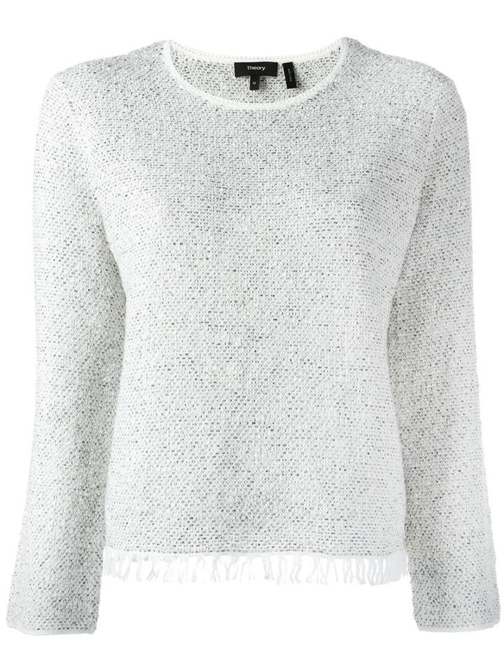 Theory Crew Neck Jumper, Women's, Size: Large, White, Cotton/polyester/rayon/wool