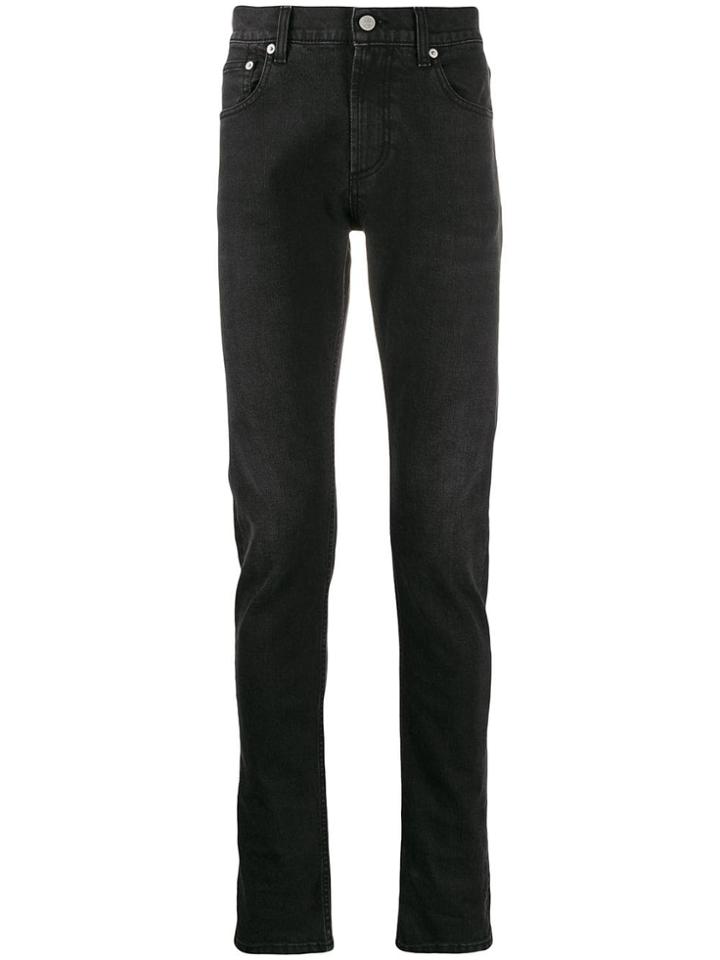 Alexander Mcqueen Embroidered Signature Slim Fit Denim Jeans - Black