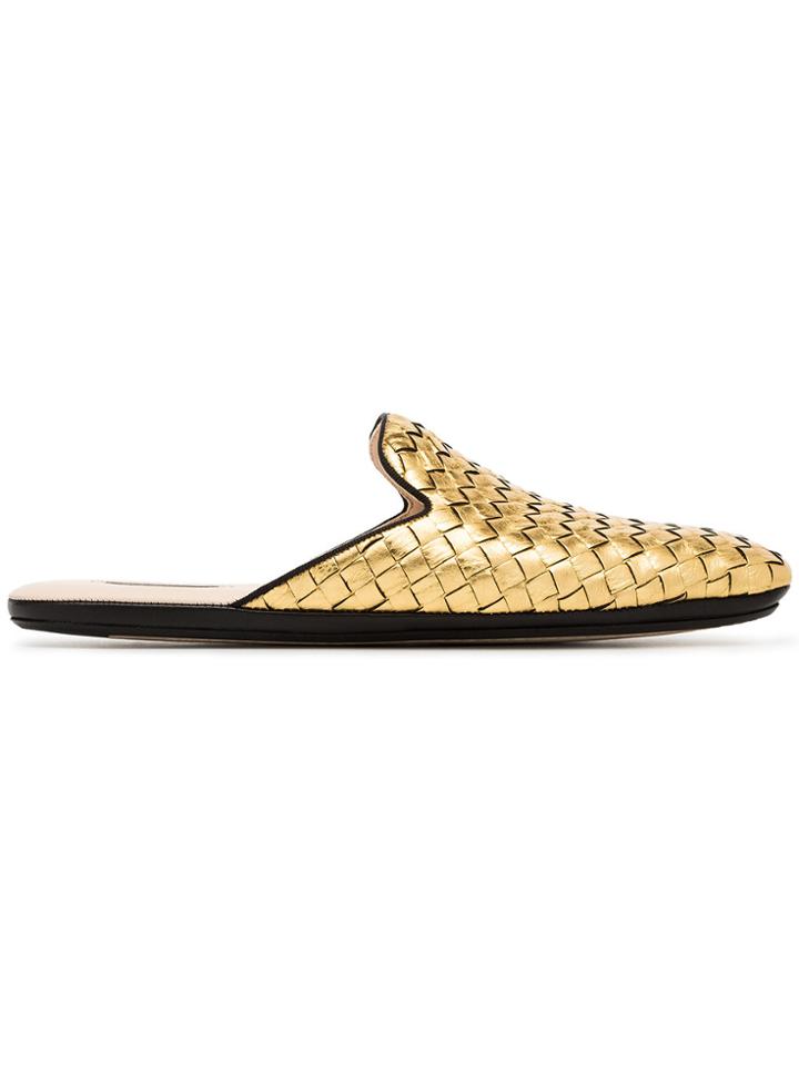 Bottega Veneta Gold Metallic Fiandra Leather Loafers - Yellow & Orange