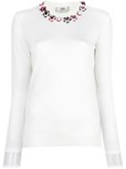Fendi Embellished Neck Jumper, Women's, Size: 40, White, Cashmere/silk/polyester/plastic