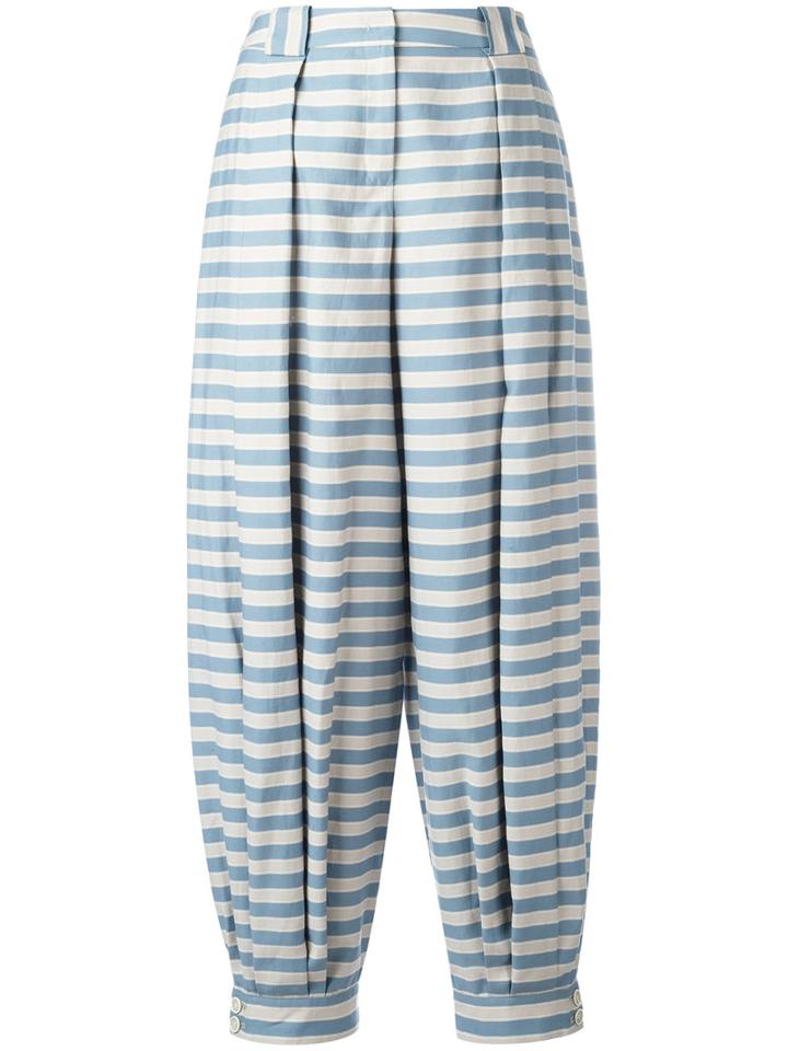 Jil Sander Navy Striped Tapered Pants, Women's, Size: 38, Blue, Cotton/polyester