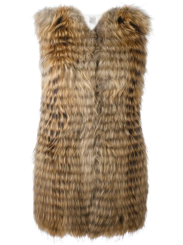 Eleventy Contrast Front Gilet, Women's, Size: Small, Nude/neutrals, Cashmere/racoon Fur
