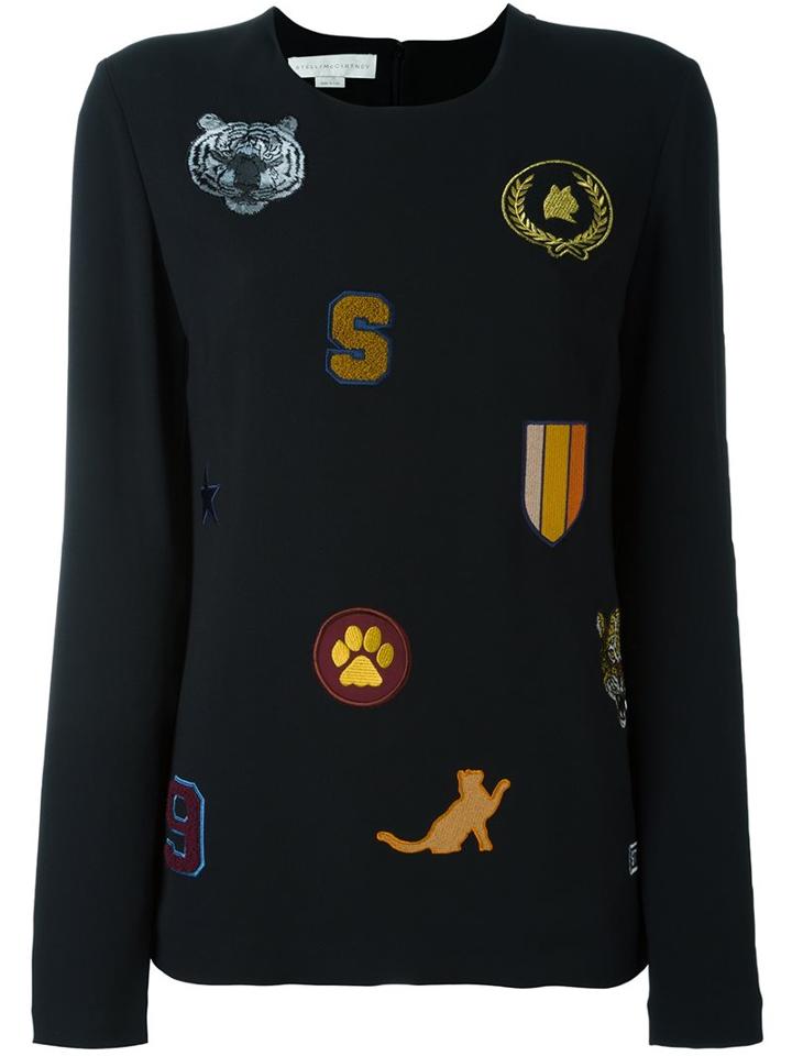Stella Mccartney Cat Patches Blouse, Women's, Size: 42, Black, Silk/spandex/elastane/acetate/viscose