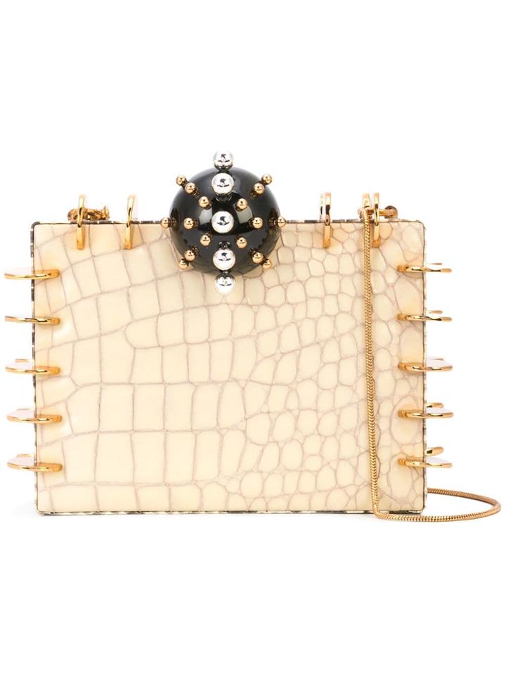Tonya Hawkes Embellished Box Clutch - White