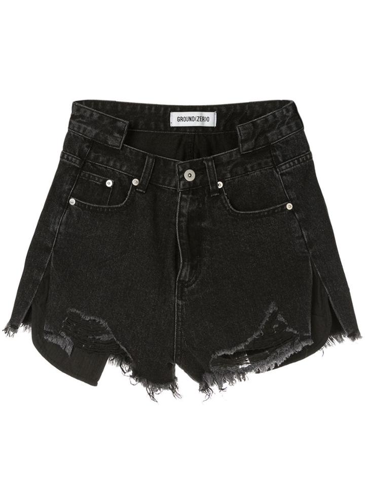 Ground Zero Frayed Denim Shorts - Grey