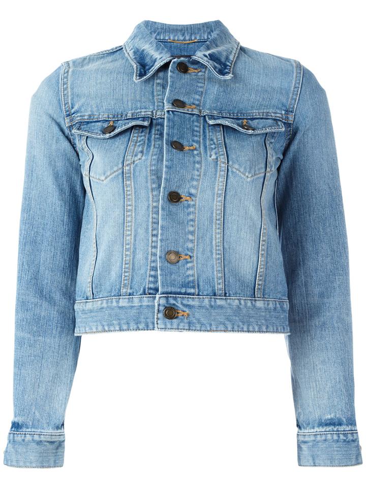 Saint Laurent Love Patch Cropped Denim Jacket - Blue