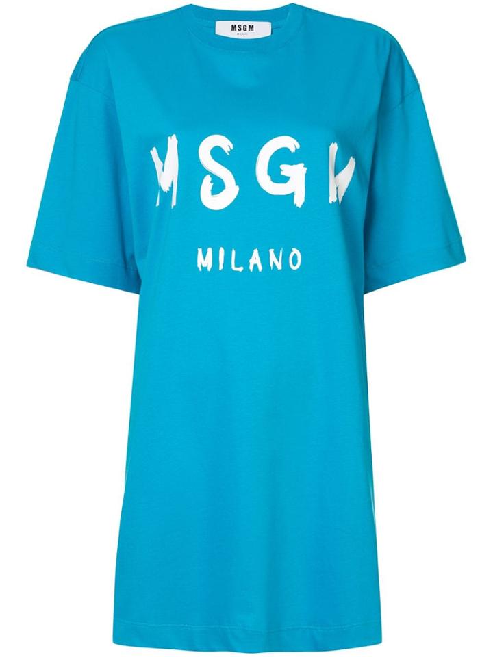 Msgm Logo T-shirt Dress - Blue