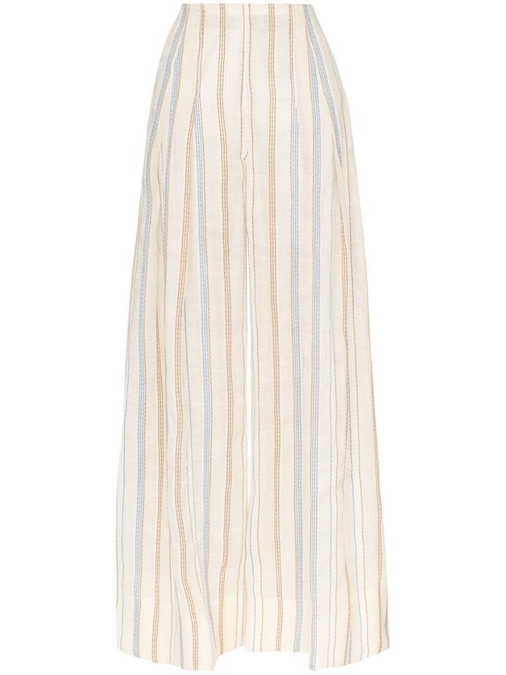 Jacquemus Stripe Embroidered High Waisted Wide Leg Trousers - Neutrals