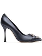Manolo Blahnik Blue Maidu 105 Satin Crystal Embellished Heels