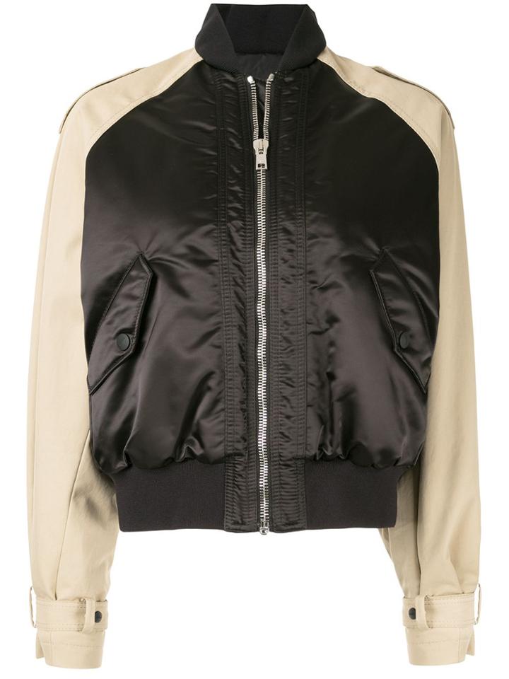 Msgm Two-toned Cropped Bomber Jacket - Black