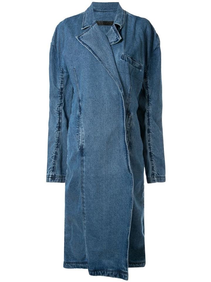 Pony Stone Oversized Denim Coat - Blue