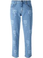 Victoria Beckham Tulip Motif Cropped Jeans, Women's, Size: 26, Blue, Cotton/polyester/spandex/elastane
