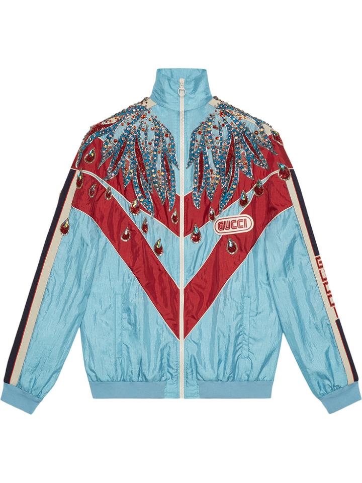 Gucci Embroidered Nylon Jacket - Blue