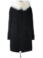 Mr & Mrs Italy Collar Detail Zip Up Coat, Women's, Size: Xs, Black, Cotton/lamb Skin/polyester/racoon Fur