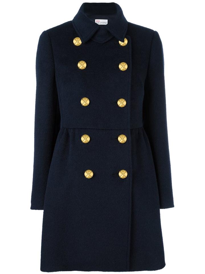 Red Valentino Double Breasted Coat, Women's, Size: 40, Blue, Acetate/polyester/alpaca/polyamide