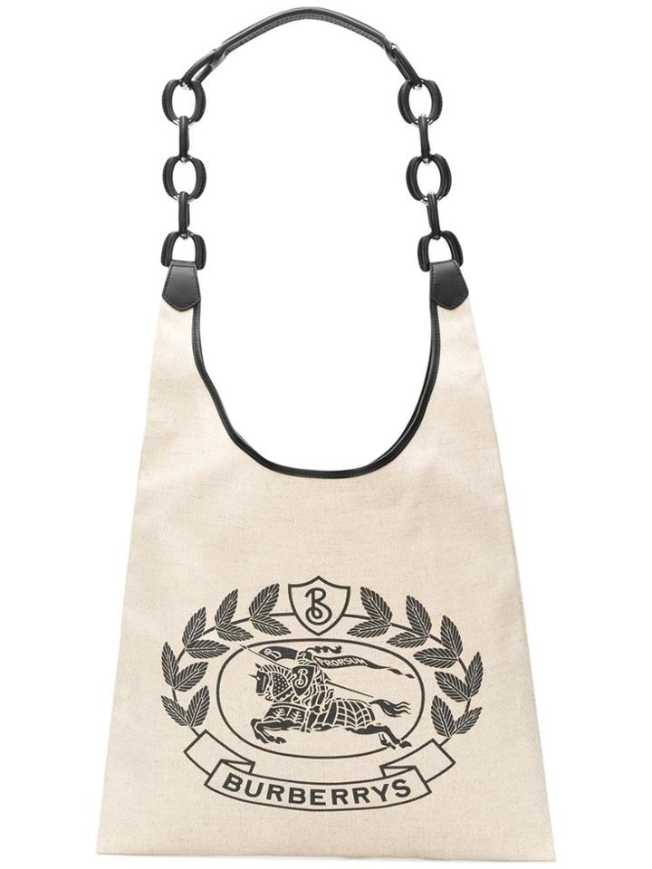 Burberry Logo Print Canvas Tote - Nude & Neutrals