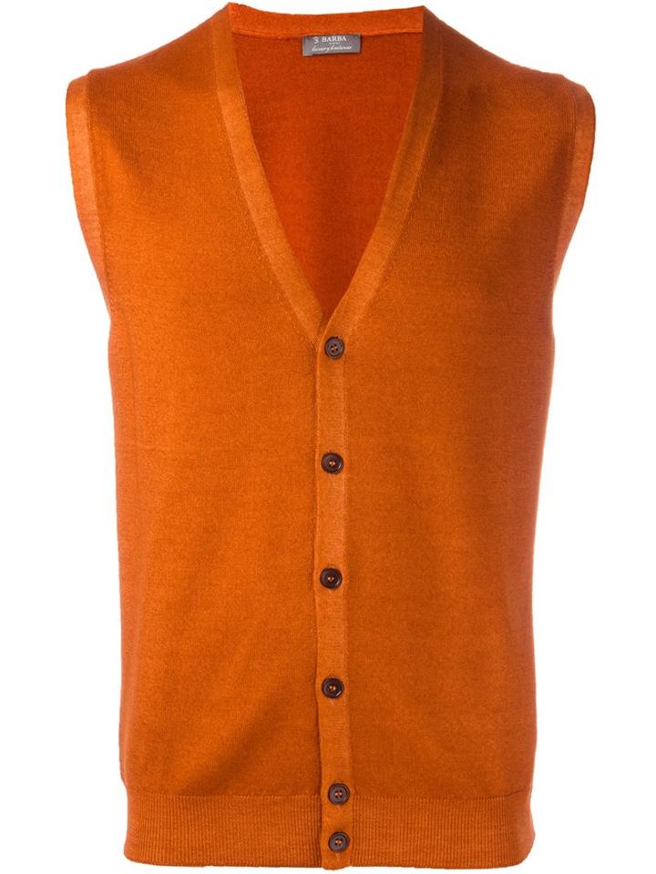 Barba Button Down Knitted Waistcoat, Men's, Size: 52, Yellow/orange, Virgin Wool