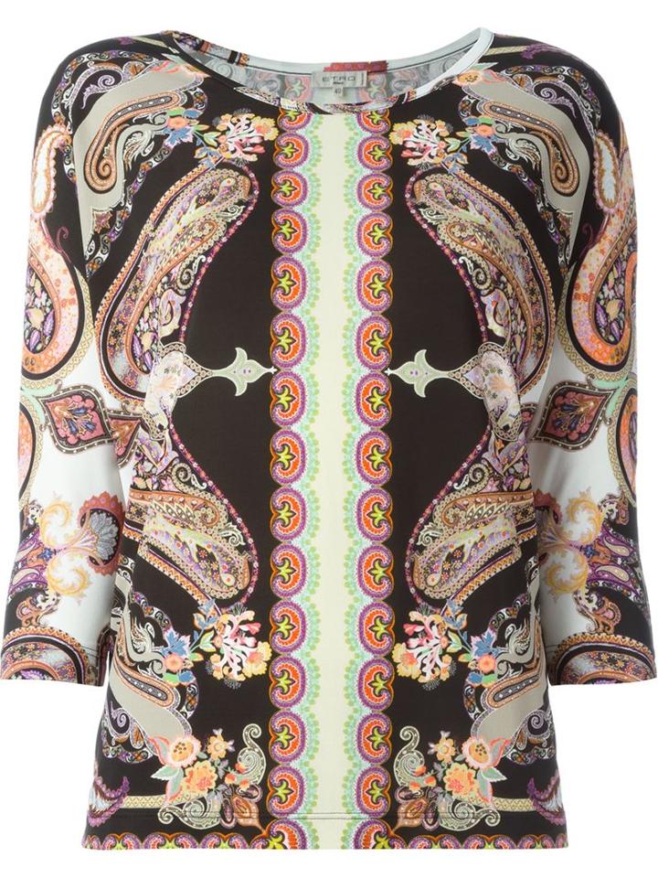 Etro Paisley Print Top, Women's, Size: 48, Black, Spandex/elastane/viscose