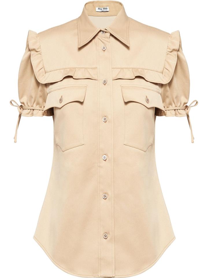Miu Miu Frilled Short-sleeved Fitted Shirt - Neutrals