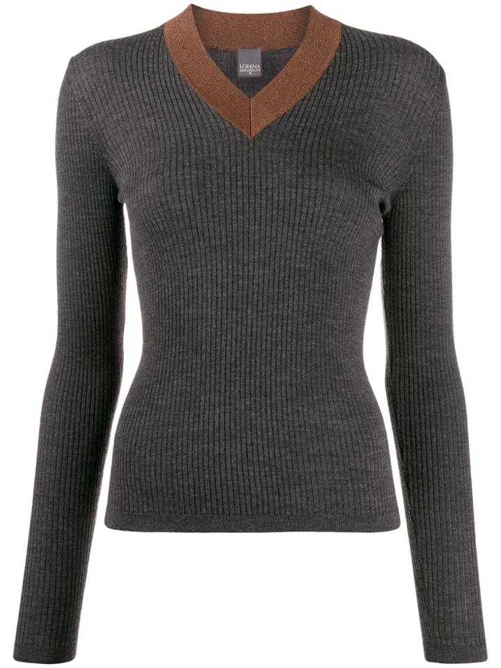 Lorena Antoniazzi Contrasting Ribbed V-neck Jumper - Grey