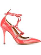 Valentino Garavani Love Latch Pumps, Women's, Size: 37.5, Yellow/orange, Calf Leather/patent Leather/leather