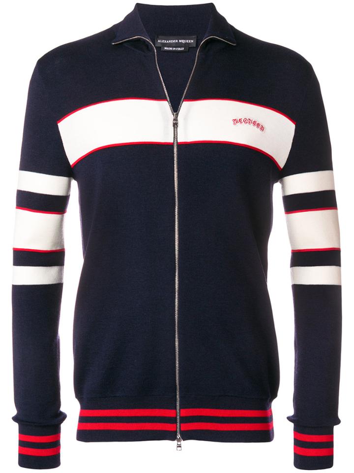 Alexander Mcqueen Striped Front-zip Cardigan - Blue