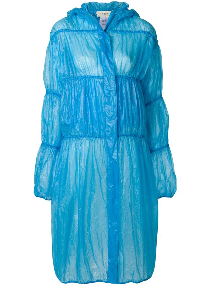 Ports 1961 Long Creased Raincoat - Blue