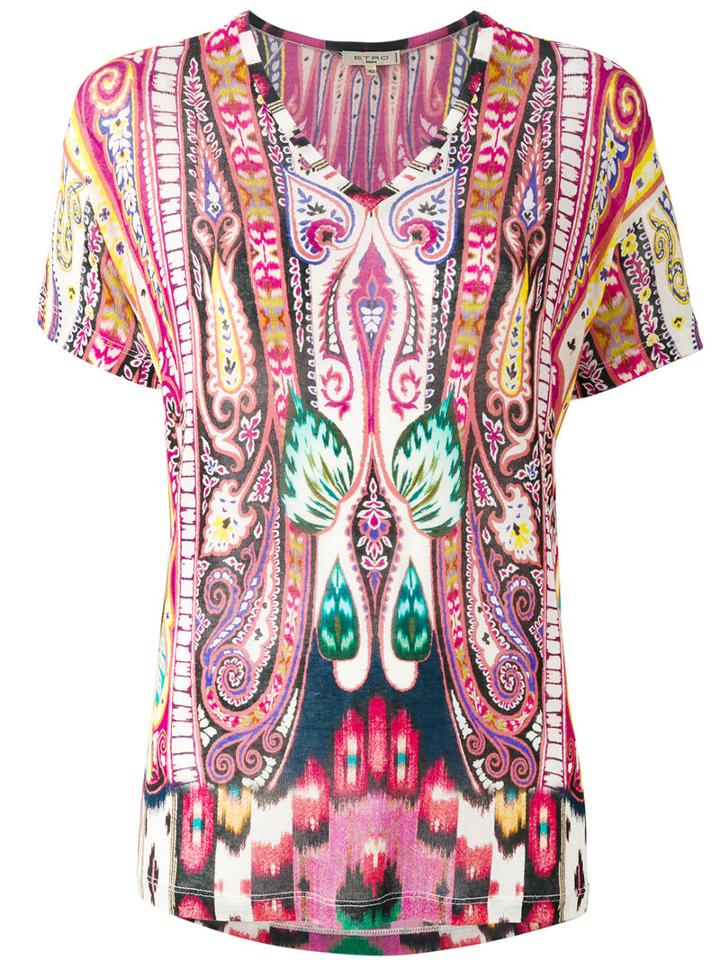 Etro - Paisley Print V-neck Top - Women - Spandex/elastane/viscose - 40, Women's, Pink/purple, Spandex/elastane/viscose