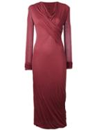 Rick Owens Lilies Draped Midi Dress, Women's, Size: 38, Red, Cotton/polyamide/viscose