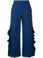 Msgm Ruffle Detail Cropped Trousers - Blue