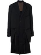 Ziggy Chen Overlay Detail Coat, Men's, Size: 48, Black, Wool/viscose/spandex/elastane/cotton