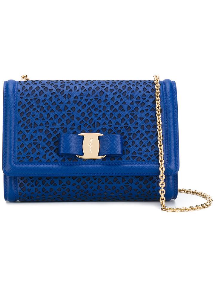 Salvatore Ferragamo - Laser-cut Vara Shoulder Bag - Women - Leather - One Size, Blue, Leather