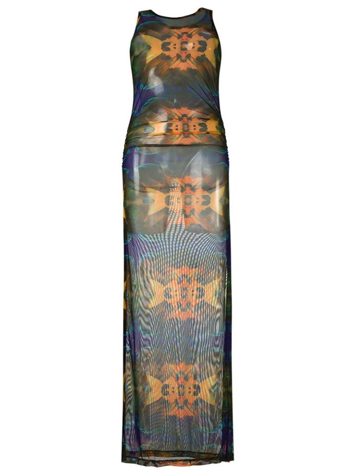 Blue Man Sheer Printed Beach Dress, Women's, Size: Medium, Black, Polyester/spandex/elastane