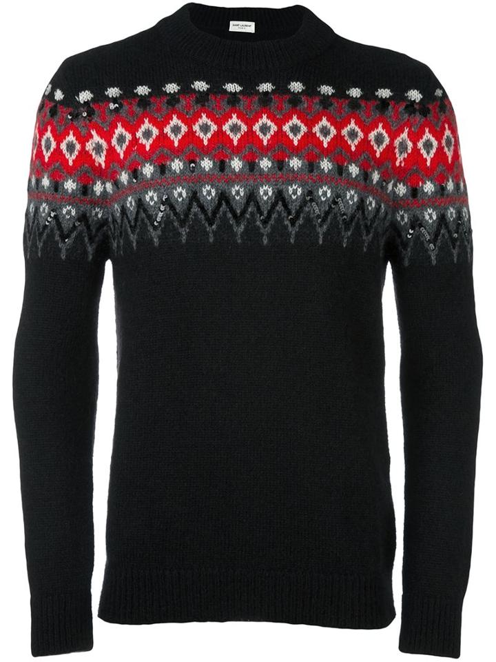 Saint Laurent Embellished Jacquard Jumper, Men's, Size: Xs, Black, Polyamide/mohair/wool