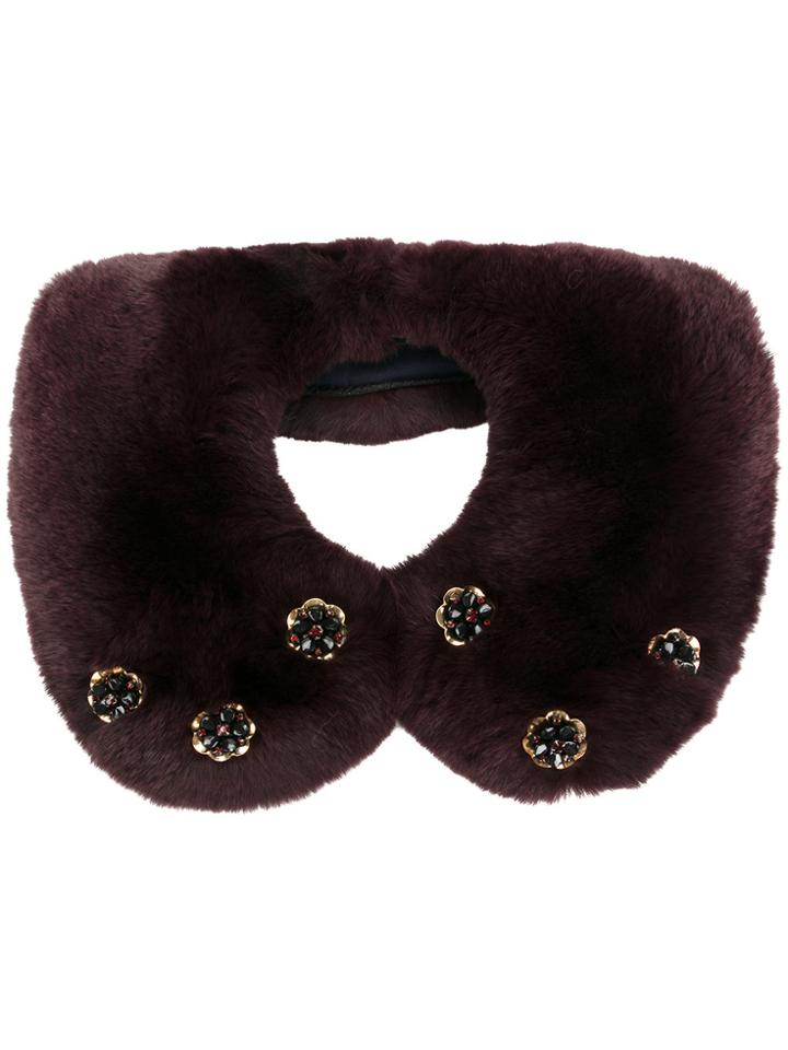 Yves Salomon Rabbit Fur Embellished Collar - Red
