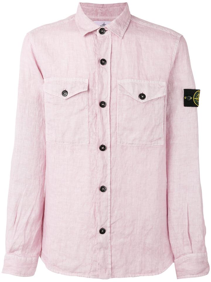 Stone Island Patch Pocket Shirt, Men's, Size: Medium, Pink/purple, Linen/flax