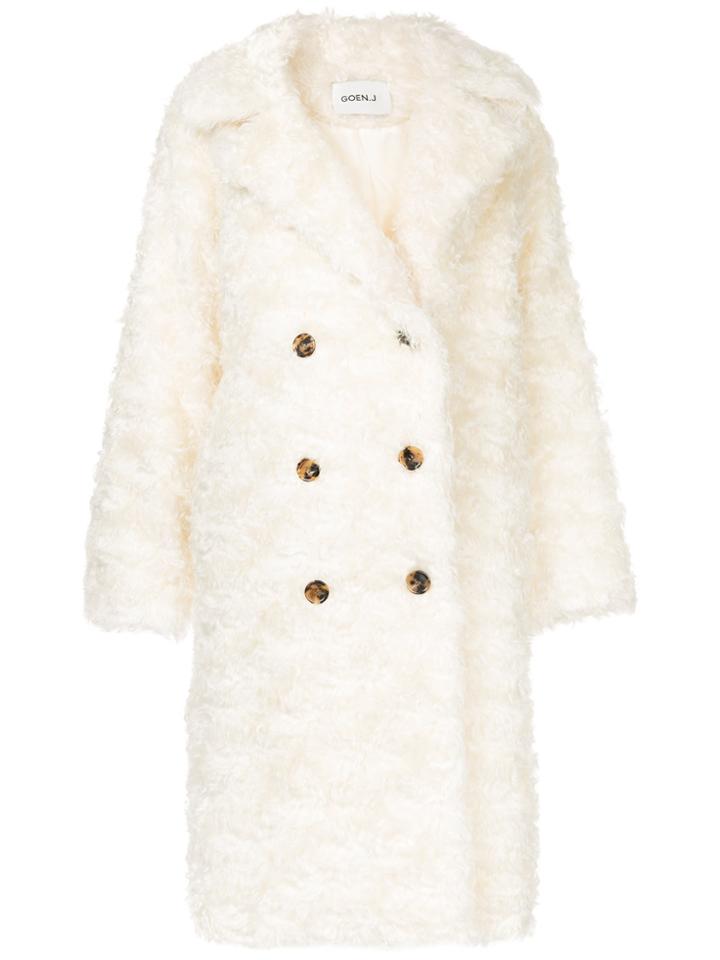 Goen.j Double-breasted Shearling Coat - White