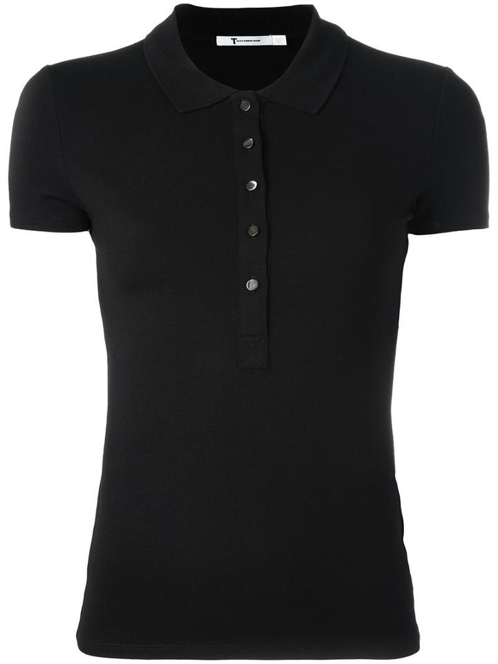 T By Alexander Wang Short Sleeve Polo Shirt, Women's, Size: Xs, Black, Spandex/elastane/viscose