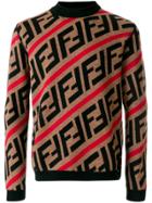 Fendi Ff Logo Diagonal Stripe Sweater - Red